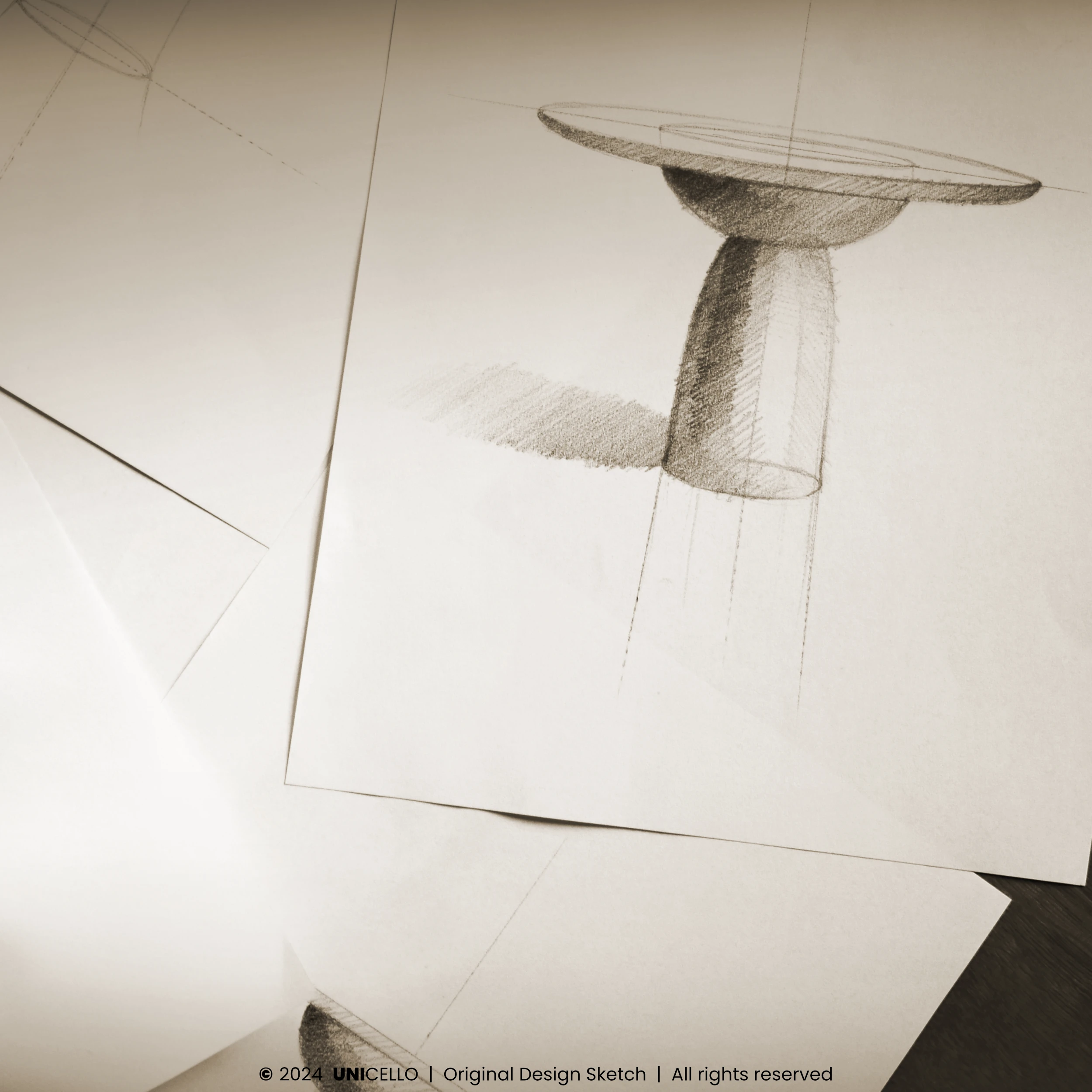 Studium formy stołu Morello &ndash; autorski projekt Atelier UNICELLO