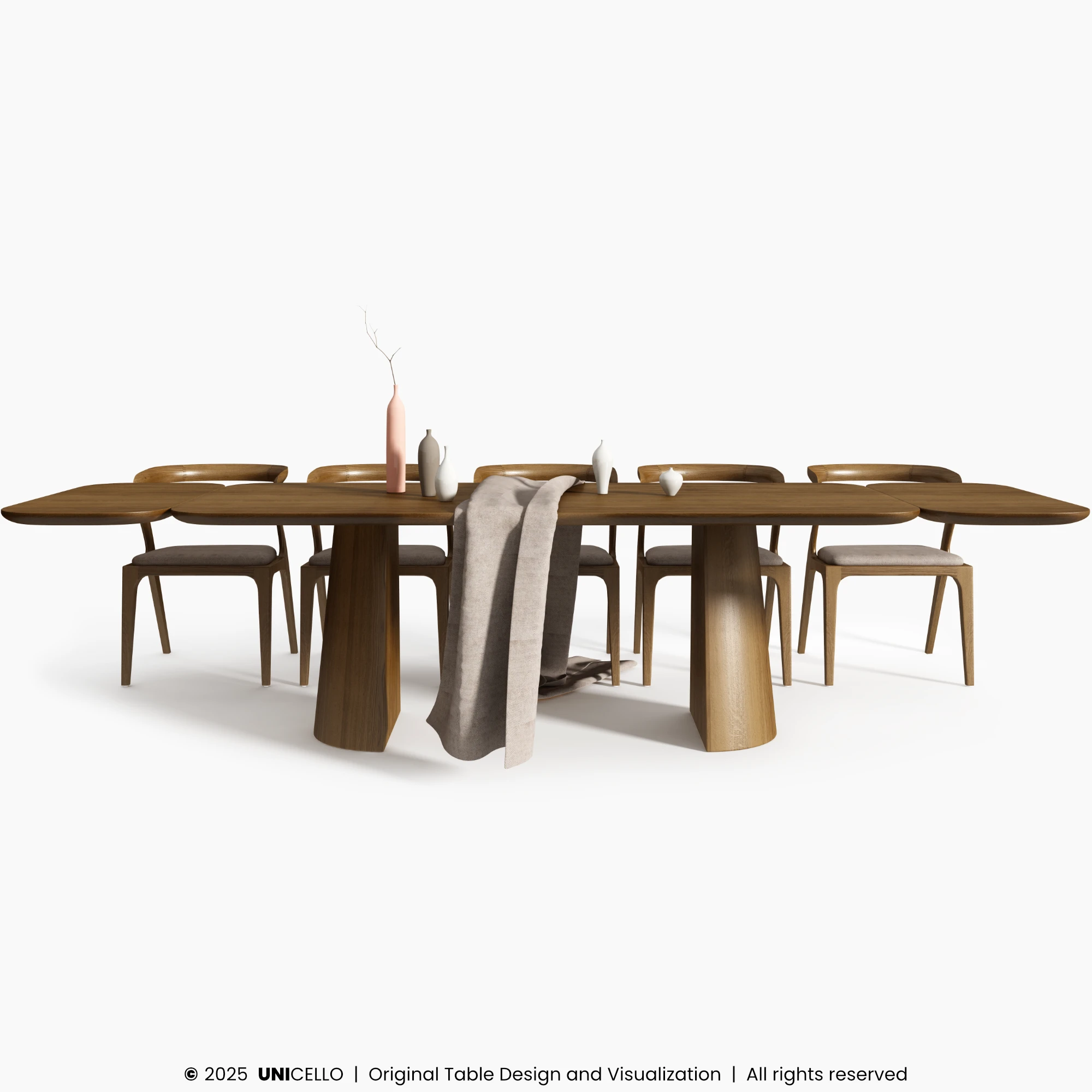 Kolekcja modułowa, którą tworzy stół i dedykowane krzesła