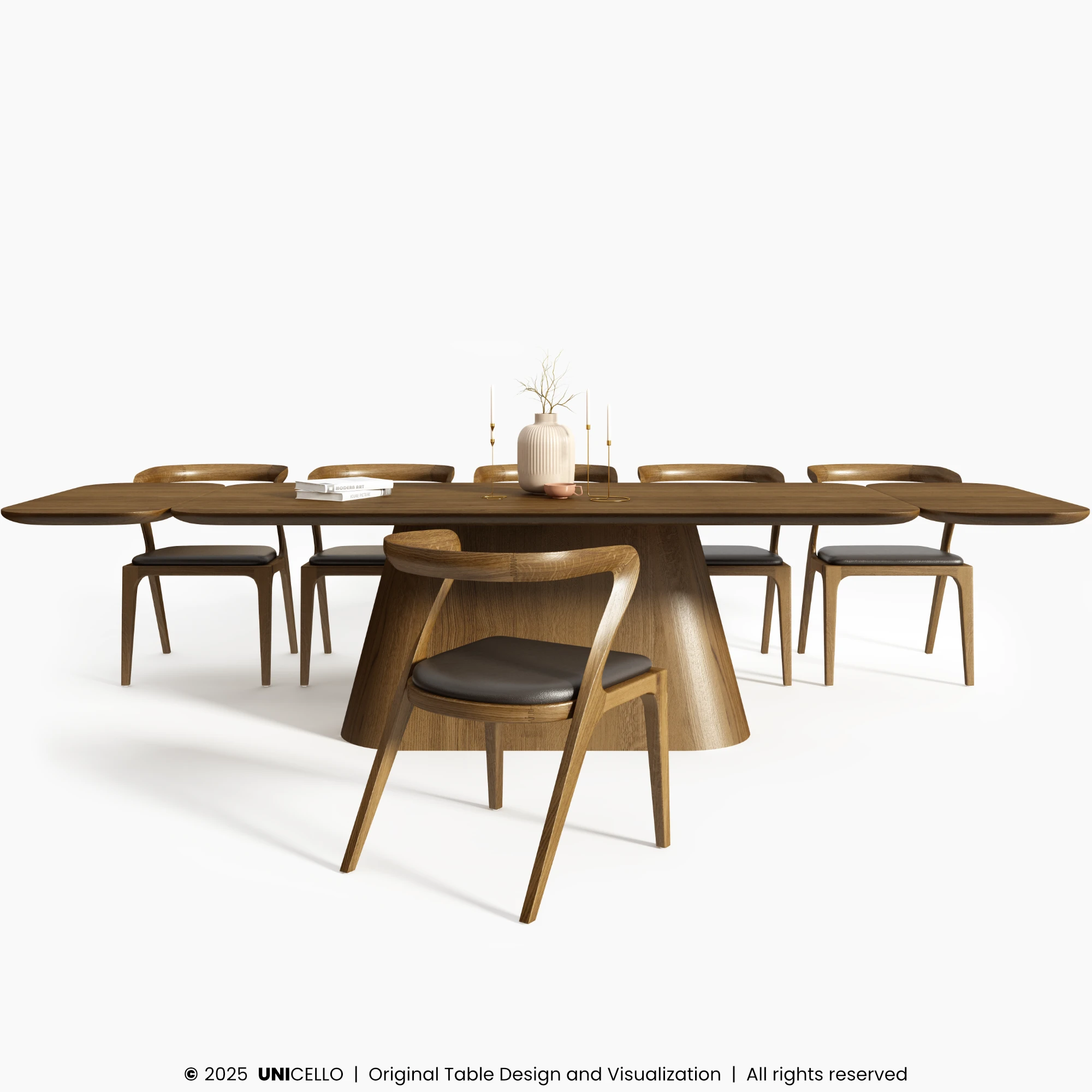 Kolekcja modułowa, którą tworzy stół i dedykowane krzesła